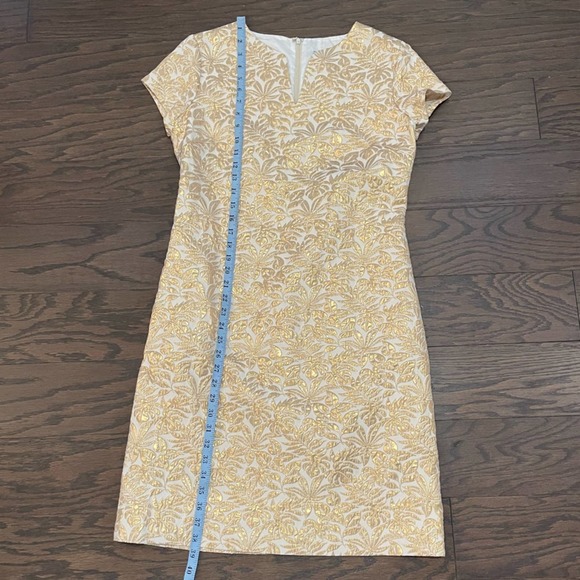J McLaughlin Ariana Champagne Metallic Palm Leaf Dress Gold SZ 6 - Picture 6 of 12